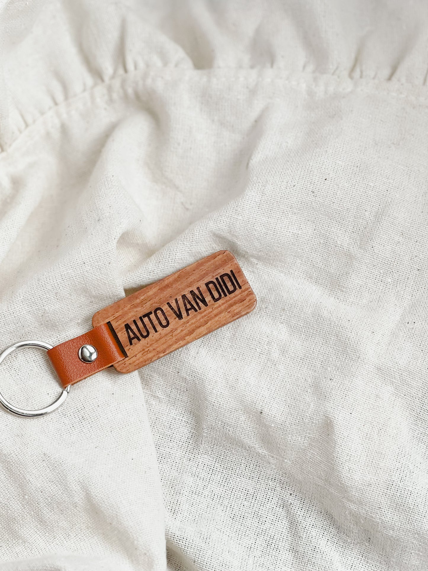 Rechthoekige Gepersonaliseerde Sleutelhanger van Hout en Imitatieleer